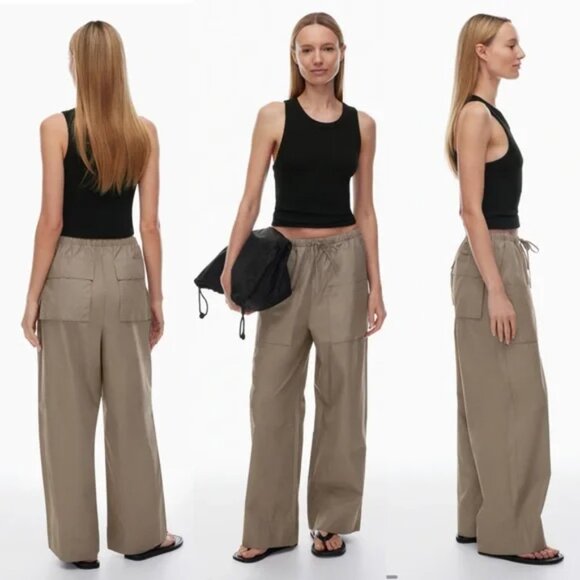 Aritzia Babaton System Poplin Pant Wide Leg Pants Army Olive Green Size Small - Picture 3 of 8